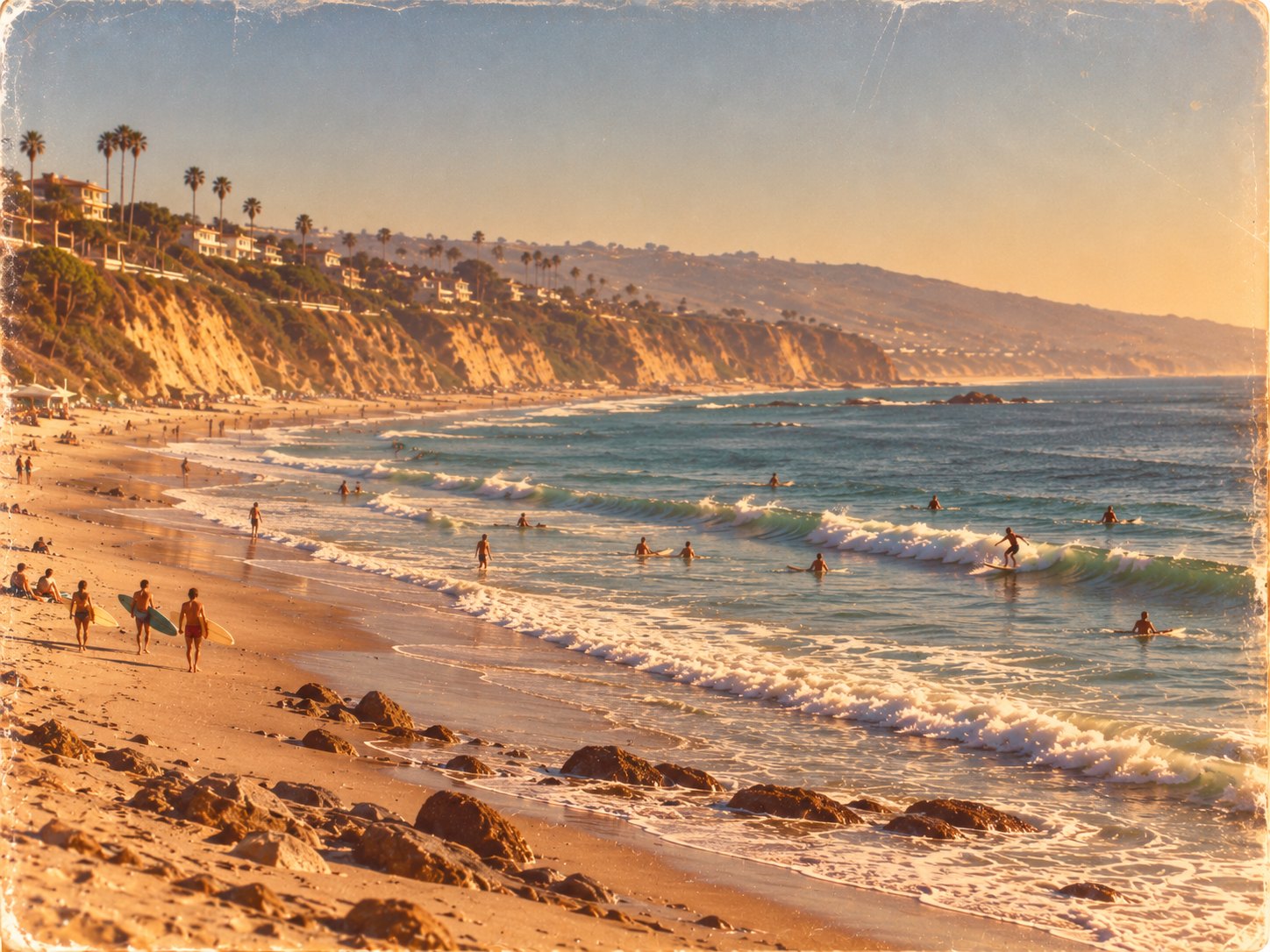 Waves rolling onto a quiet shoreline